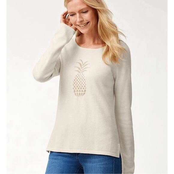 Tommy Bahama Size XS Serena Wool Cashmere Blend Pineapple Intarsia Sweater - Picture 2 of 13